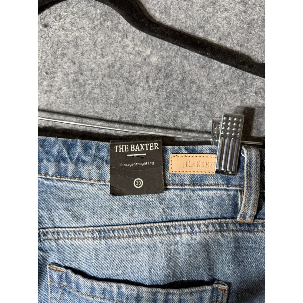 BLANKNYC The Baxter Ribcage Straight Leg Jeans Blue Distressed Raw Hem 30 NEW